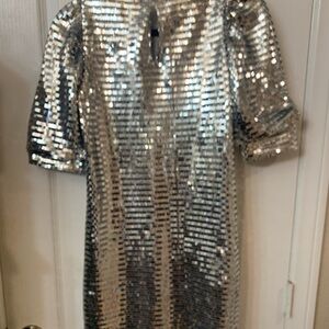 Zara Silver Sequin Dress Sz. XS NWT, double layered sleeves, fully lined